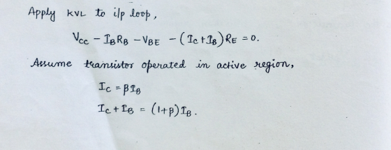 Apply KVL to ilp loop, Vcc - Is RB – VøE - ( Ic +36) RE = 0. Assume transistors operated in active region, Ic = BIB Ic + PB =