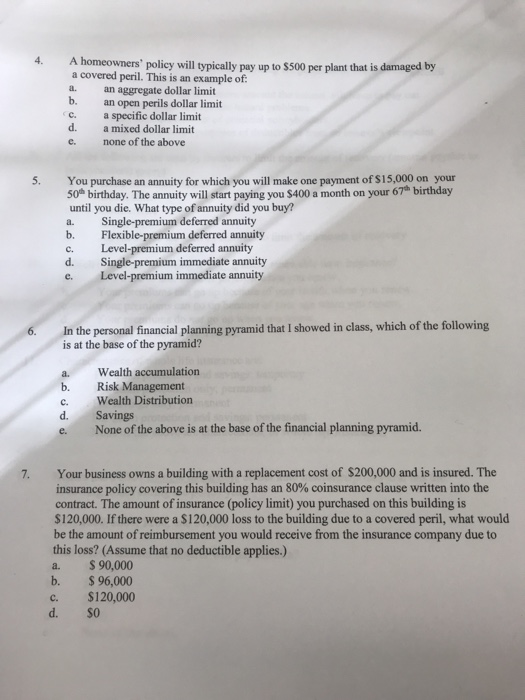 A homeowners policy will typically pay up to $500 per plant that is damaged by a covered peril. This is an example of: an ag