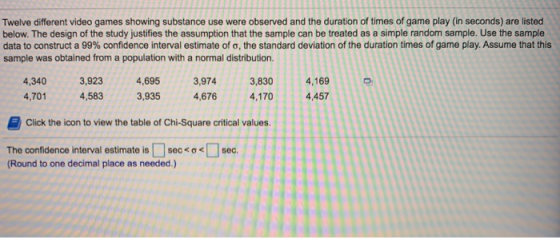 Twelve different video games showing substance use were observed and the duration of times of game play (in seconds) are list