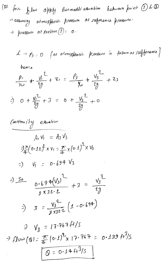 (2) for flow apply Bernaldi equation between point 40 - assuming atmospheric pressure al reference pressure. > pressure at se