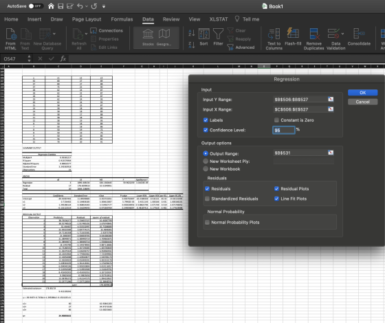 AutoSave OFF Book 1 Home Insert Draw Page Layout Formulas Data Review View XLSTAT & Tell me Connections AL Clear El 4 E Eu B-