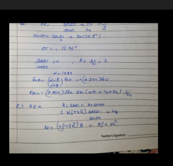 since ha 2 Sin (263) Sin OT = Syno OF 12.76 Cosor at B= n2 = 2 COLOC dc1089 for- (2-B1 for -- (0.294 )61 2+B Ep=- (0.294 ) Jo