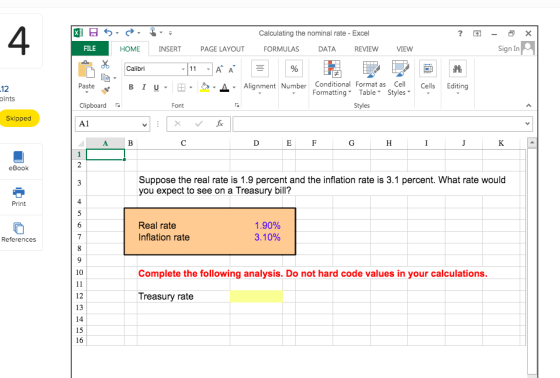 5 ? X . HOME Calculating the nominal rate - Excel FORMULAS DATA REVIEW - Sign In FILE INSERT PAGE LAYOUT VIEW LA- Paste B IU