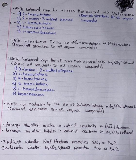 •Write balanced ean for all rans that occurred with Na Ito • Nal/acetone. ila-bromo butane (Draw all structures for all organ