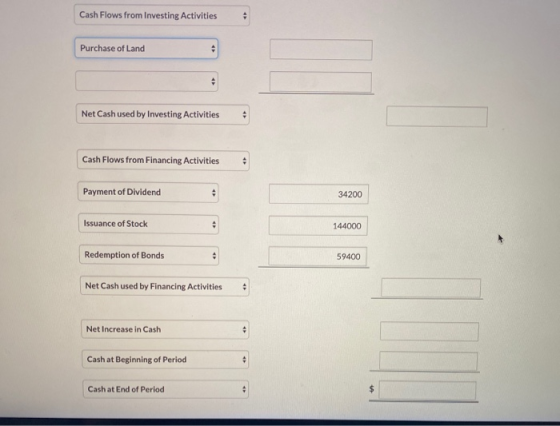 Cash Flows from Investing Activities Purchase of Land Net Cash used by Investing Activities Cash Flows from Financing Activit