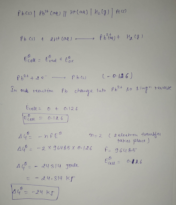 Pb Cs) | Pb2+ (aq) 11 H+ (aq) | H2(g) P465) Pb (s) + 24+ (aq) - Pb²da) + Hg (g ) Ecell = Ered & Ex Pb2+ + 2e In our reaction
