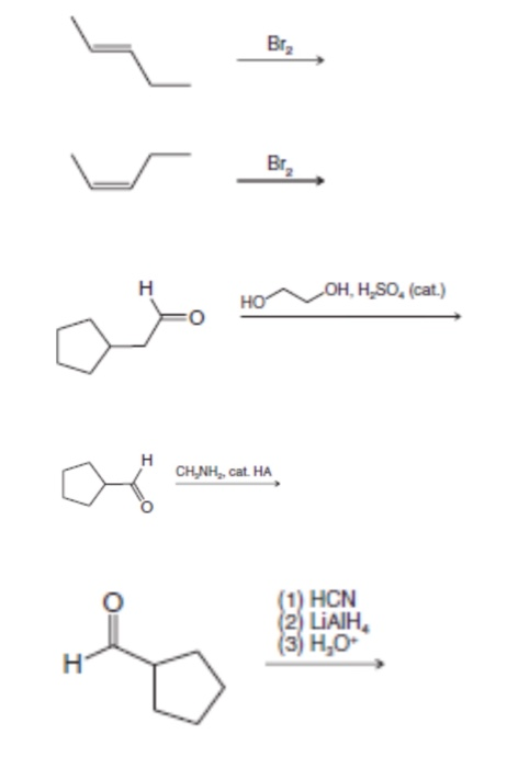 Br. Br н OH, HSO, (cat.) но н CHNH, cat HA (1) HCN (2) LIAIH (3) H,0 н