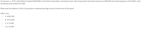 On January 1, 2019, Little Robot invested $300,000 to start Bot Corporation. During the year, Bot Corporation had total reven