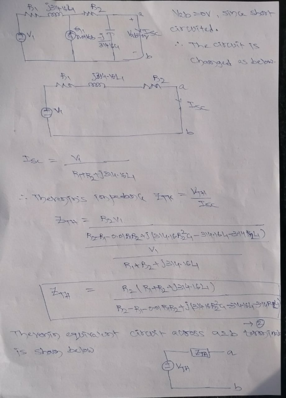 Bi Blythe a - Dr.Ovab 7 ] Vab=ov, since short circited. . The circuit is Changed as below. 31464 2334-EL, so Isc = BARAJ 314