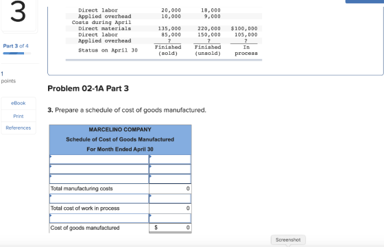 20,000 10,000 18,000 9,000 220, Direct labor Applied overhead Costs during April Direct materials Direct labor Applied overhe