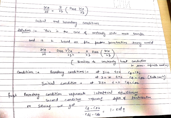 orm ( PAB arm) ICA initial and boundary conditions solution in This is the case of unsteady state mass transfer and it is bas