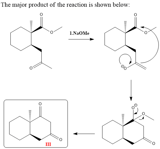The major product of the reaction is shown below: 1.NaOMe III