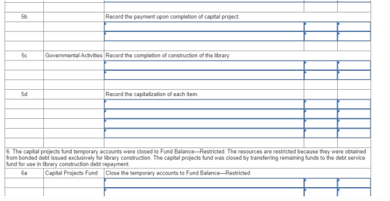 5b Record the payment upon completion of capital project. 50 Governmental Activities Record the completion of construction of