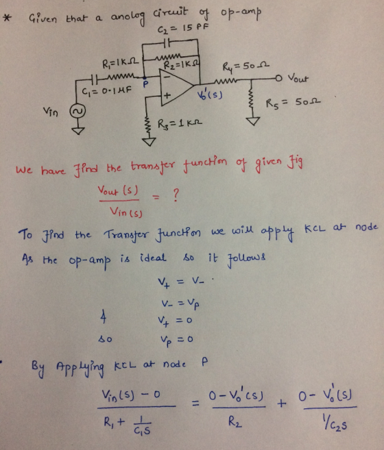 * Given that a anolog circuit of op-amp C2 = 15 PF ㄱ REIKI www R2=1634 wwwN = 0 THE www Ry=500 - Vout Vors) & Rg=sor & R₂ = 1