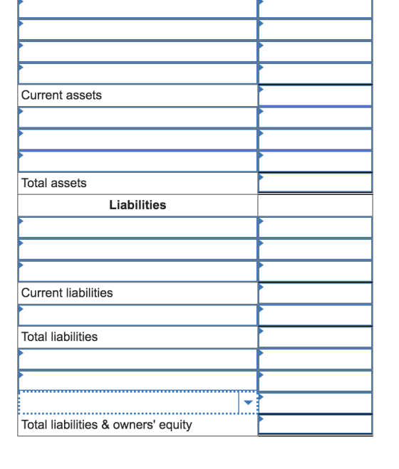 Current assets Total assets Liabilities Current liabilities Total liabilities Total liabilities & owners equity