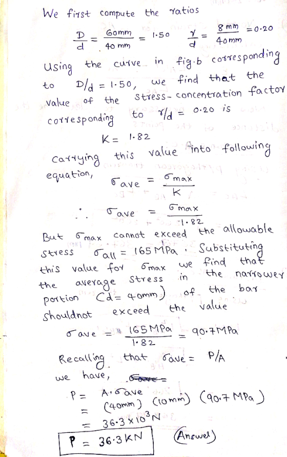 . 40 mm We first compute the ratios 8 mm = 0.20 D - Gomm - 150 V = 40mm Using the curve in fig.b corresponding to Old = 1.50,