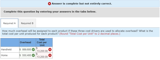 * Answer is complete but not entirely correct. Complete this question by entering your answers in the tabs below. Required A