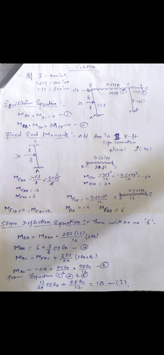 Soletion 4 I = 460 int 1.250 =500 ina 1.SI -pooin4 B 0.5kH me 2x 297 125+ Q 16.281) Equilibrium Equation :- OX- 1.SI 8 MdBA +