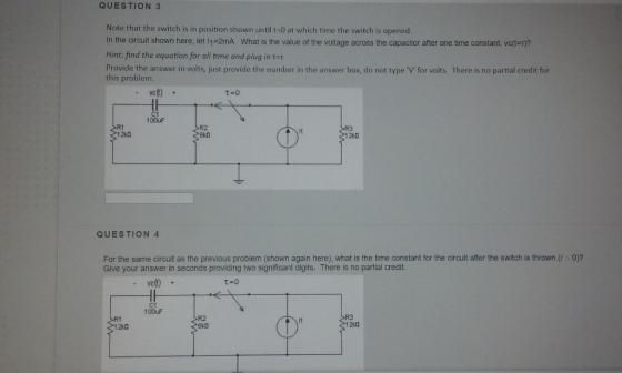 QUESTION 3 Note that the switch is in position shown until t=0 at which time the switch is opened In the circuit shown here,