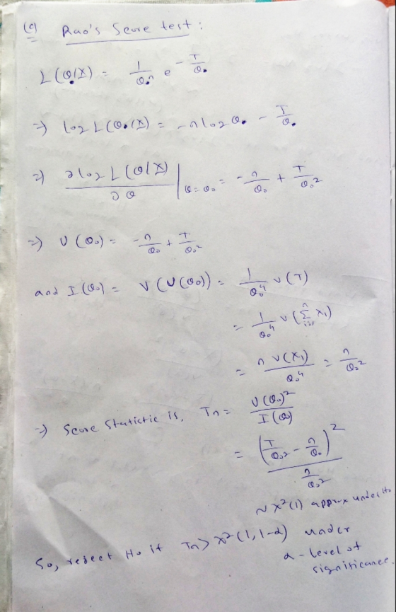 ) Raos Score test: 1 (01) dos (0. 등 09 - log L (0.(I) acnlogo 2 alog L (olt) olex / (012 - + 0.2 + and I (6-) - V (U (90) bo