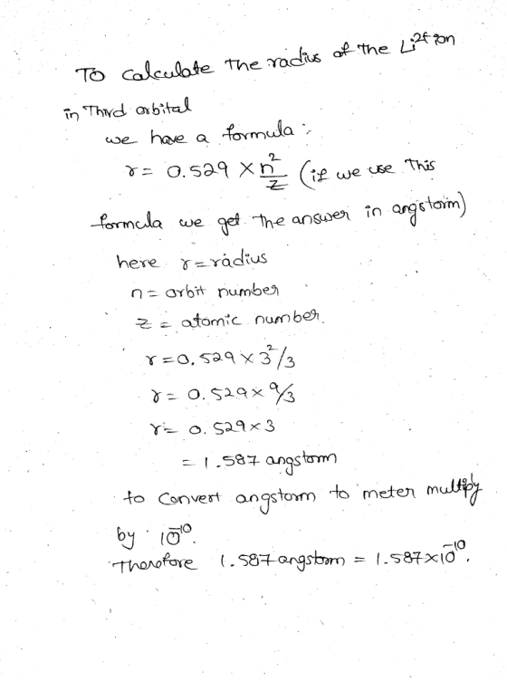 This cSe we here γ radius 2 atomic nunben to Convest anstomt metem by io