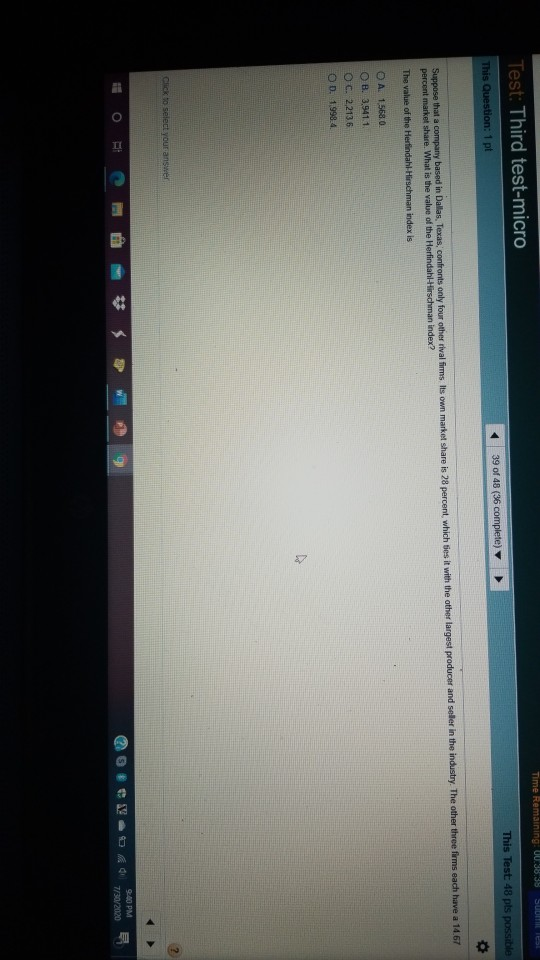 Time Remaining:00:38:38 Test: Third test-micro This Test: 48 pls possible 39 of 48 (36 complete) This Question: 1 pt Suppose