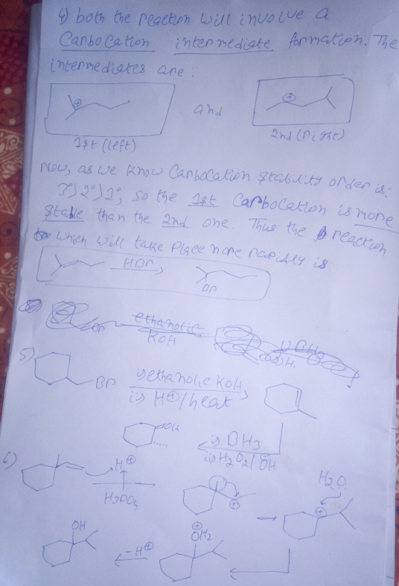 4 both the reaction will involve a Carbocation intermediate formation. The intermediates are: and 2nd (right) 18+ (left) Now,