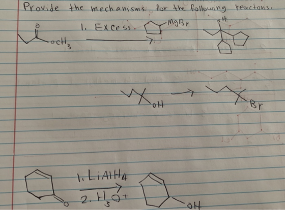 Provide the mechanisms for the follouing reactons H 1Excess -octy Br otl LIAIHA 2. H1 Cr