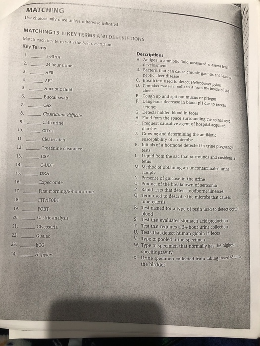 MATCHING Use choices only once unless otherwise indicated. AFP MATCHING 13-1: KEY TERMS AND DESCRIPTIONS Match each key term