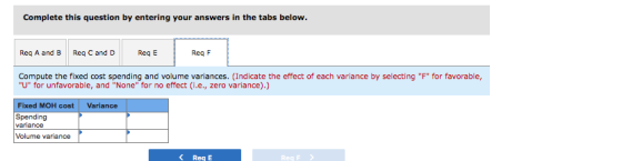 Complete this question by entering your answers in the tabs below. Req C and D Req E Req A and B Req F Compute the fixed cost