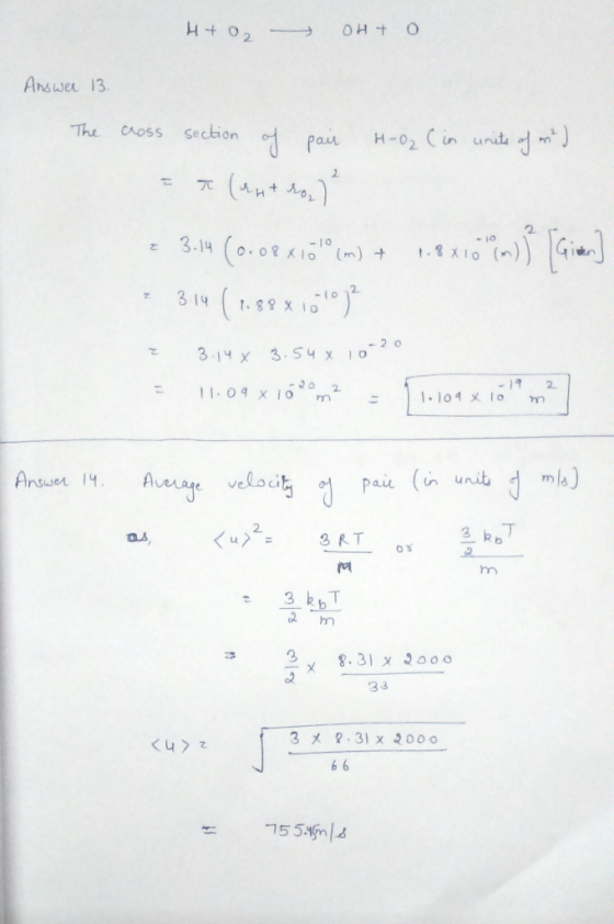 H+02 OHT o Answer 13 The cross section of pair H-02 (in units of med = 3:14 (0.02 X 16cm) + 1.2 X10in) ] [Gier = 314(1.88 x