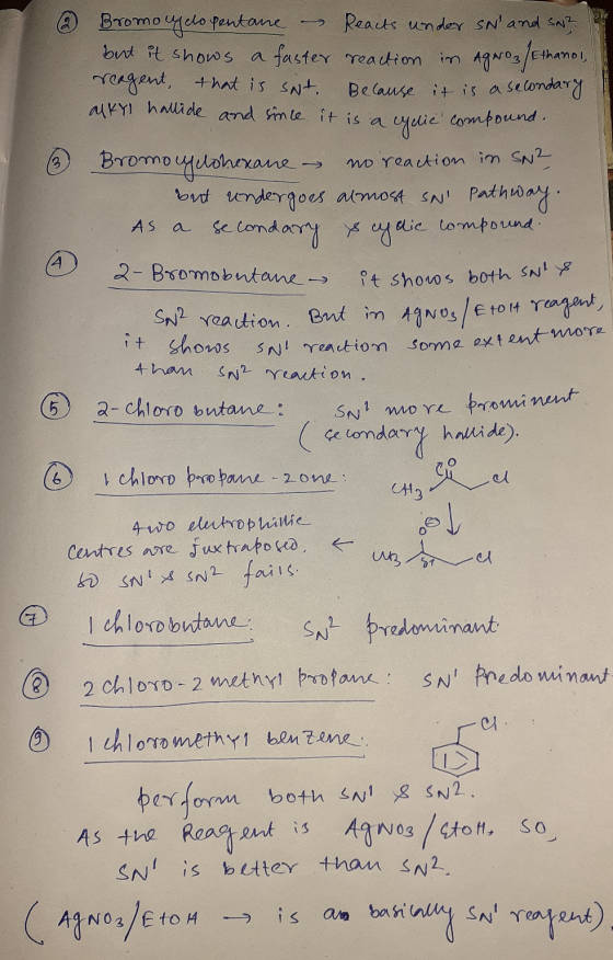 2 Bromo ugclo pentane - Reacts under sN and sa? but it shows a faster reaction in AgNO₃ / Ethanol, reagent, that is sNt. Bec