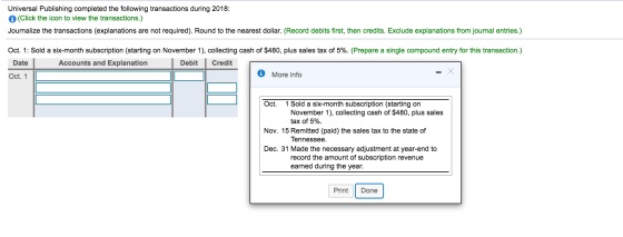 Universal Publishing completed the following transactions during 2018: (Click the icon to view the transactions.) Journalize