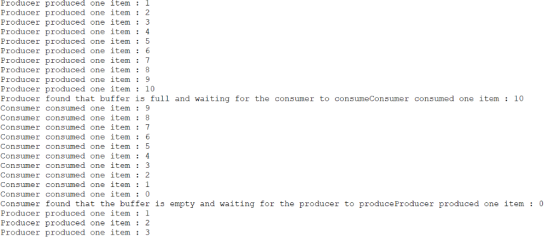 roducer produced one item : l Producer produced one item : 2 Producer produced one item 3 Producer produced one item : 4 Prod