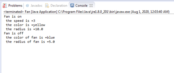 EL Problems @ Javadoc Declaration Console X <terminated> Fan [Java Application] C:\Program Files\Java\jre1.8.0_201\bin\javaw.
