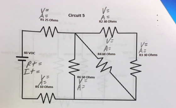 Circuit 5 A Xe R1 25 Ohms R2 30 Ohms A- 60 VDC R4 60 Ohms R3 30 Ohms Rts R6 50 Ohms 10 Ohms
