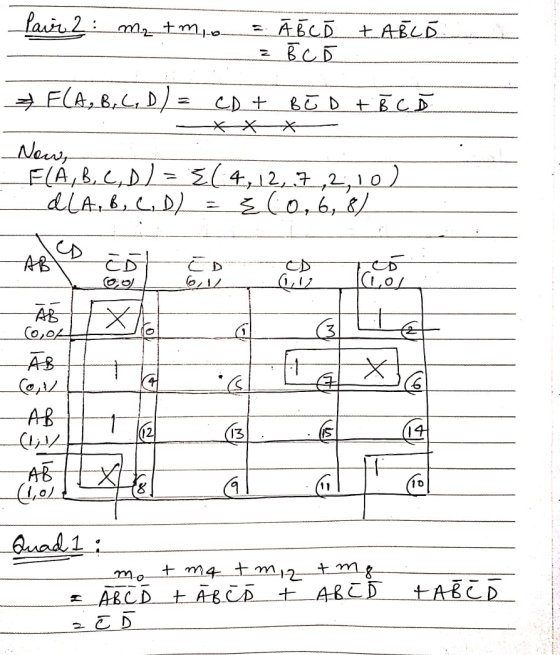 lair 2: m₂ tm,.o. ĀBC TABLE B C D F(A, B, C, D) CD + BED & B C D Now, F(A,BC,D) = 31 4,12,.7.,2,10) ILA, B, C, D) Ě (0, 6, 8)