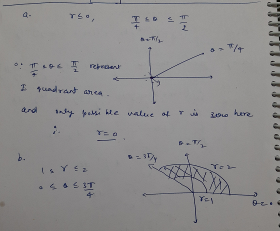rco, T Lo < π F+ EIN & 2 TT/2 T/ # SOE represent E quadrant area. and only possible value of r is ero here . r=o O=T/ b. 3/4