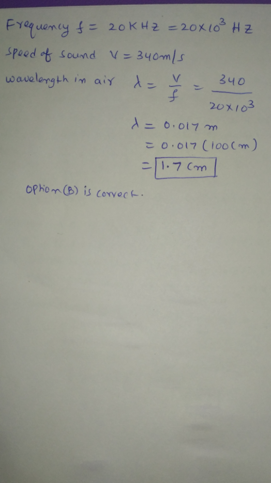 speed at sound ν 340mls uoavelergth im aiy 20xI03 こ0,017 (100cm)
