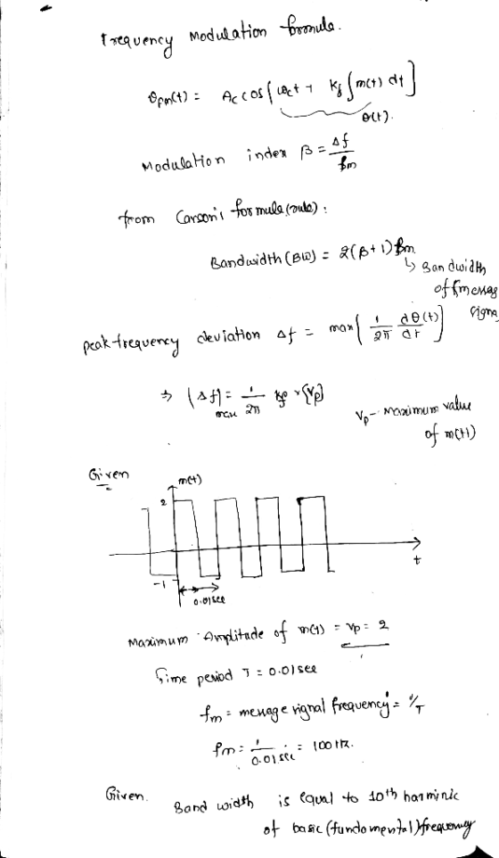 Irequency Modulation formule. Spact) : Accossiezt Smco) ot] Act) Modulation inden ß= af Bm from Carsons formule coule) Bandw