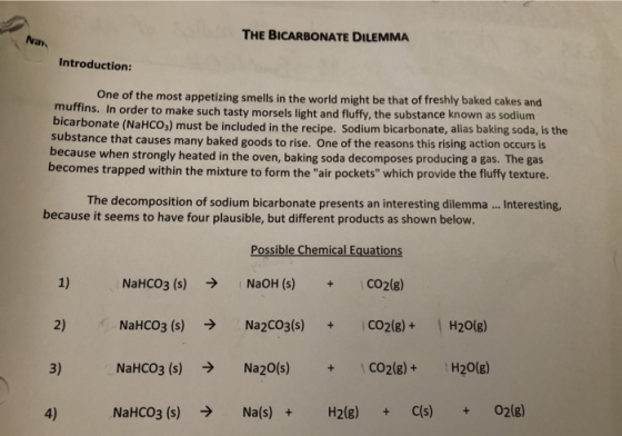 THE BICARBONATE DILEMMA Introduction: One of the most appetizing smells in the world might be that of freshly baked cakes and