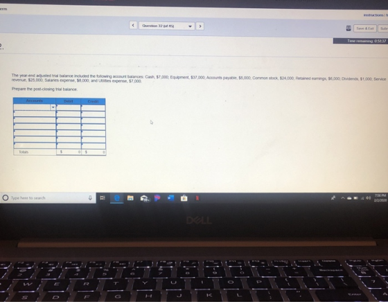 structions Question 32 of 45 - Save & Bet Sube Time remen 05137 oi The year-end adjusted trial balance included the following