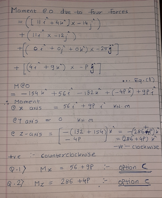 Moment @o due to our forces. lli +46²] - 14 = A + X - 12 + + Oj +06) x - 25 g + [ ( 2 i + 9x²) x -P O DI M @o - 154k Moment