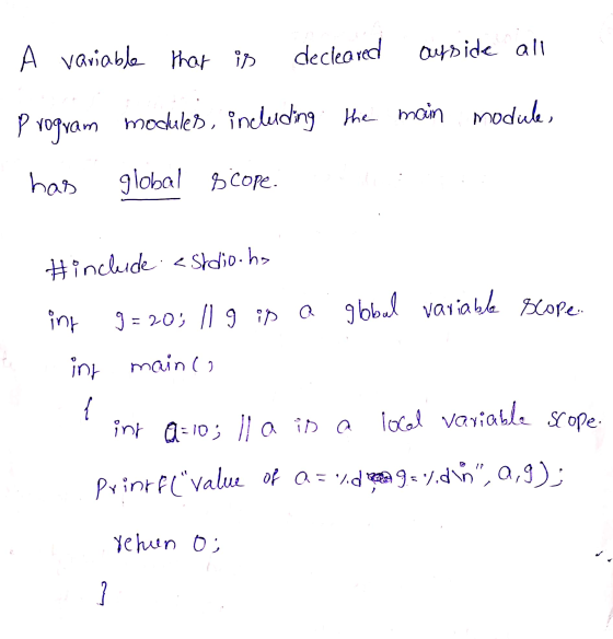 A variable that is declared ayside all program modules, including the main module, P has global scope. #include <stdio.h> in가