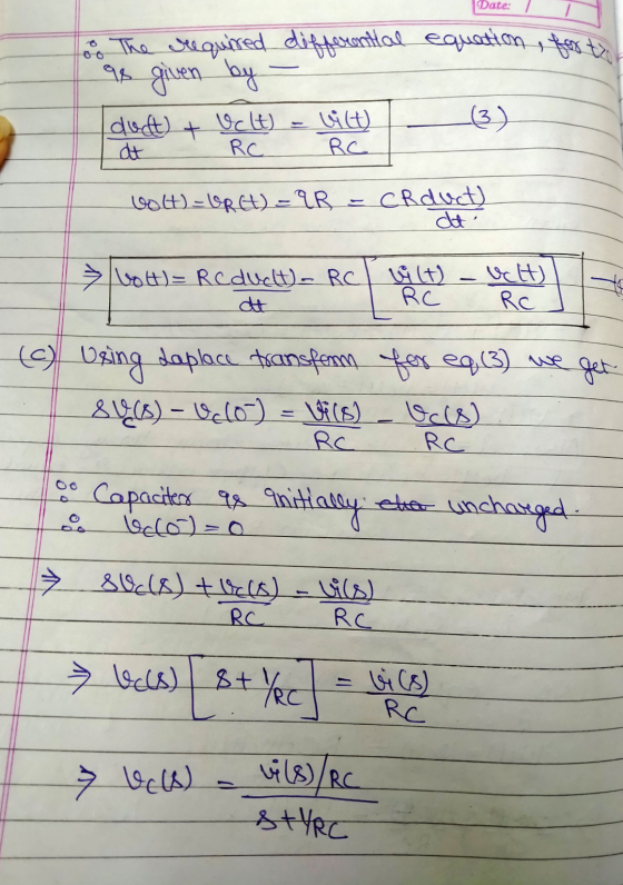 o The required differential equation, for the duct) + bclt) - Wit) — (3) at Rc Rc UO4) =(Ret)=ER - CRduct) dt. at > bott)= Rc
