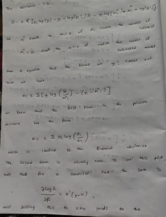 is The deviance of D: 28 [y; log (y:) -y: logly; ! ) & - yo log ( )+ es + lng (y!)] the modes under interest mil.e. of Let de