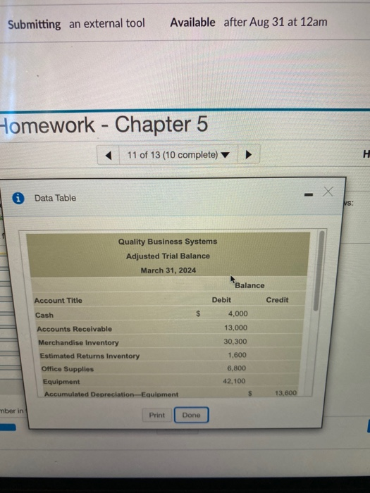 Submitting an external tool Available after Aug 31 at 12am Homework - Chapter 5 11 of 13 (10 complete) н Data Table VS: Quali