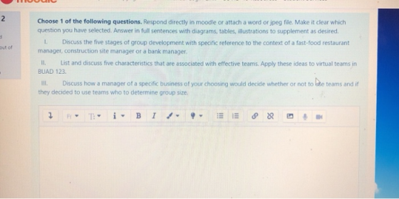 ד 1. out of Choose 1 of the following questions. Respond directly in moodle or attach a word or jpeg file. Make it clear whic