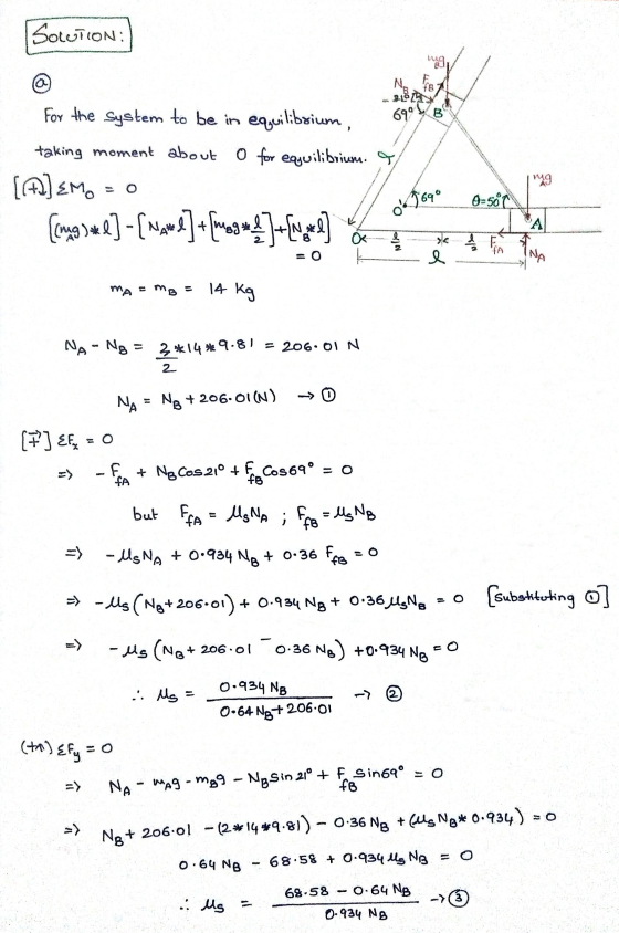 Allt SOLUTION: 8 Naho 210 IR 690 B For the System to be in equilibrium taking moment about o for equilibrium. [42] EMO 0-500