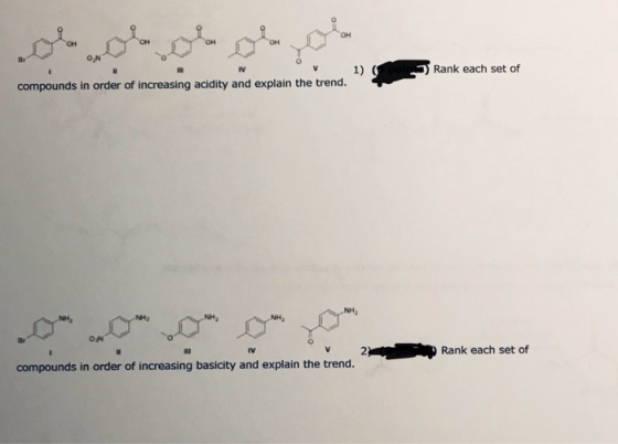 obwodobo Rank each set of compounds in order of increasing acidity and explain the trend. Rank each set of compounds in order